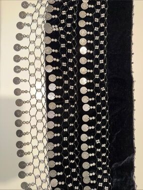 Black Velvet Coin Chain Waist Belt with Silver Discs Bellydance